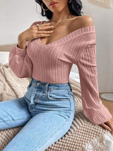 V-Neck Long Sleeve T-Shirt - Trendsi - Flyclothing LLC