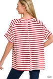 Zenana Stripe Jacquard Round-Meck Tee - Trendsi - Flyclothing LLC