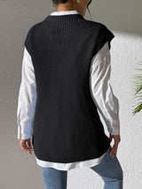 Pearl Trim V-Neck Sweater Vest - Trendsi - Flyclothing LLC