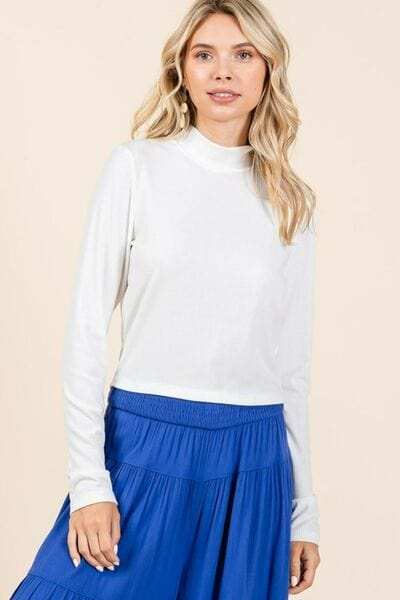 Mittoshop Mock Neck Rib Knit Long Sleeve Crop Top - Trendsi - Flyclothing LLC