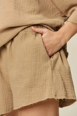 Double Take Texture Half Sleeve T-Shirt and Drawstring Shorts Set - Trendsi - Flyclothing LLC