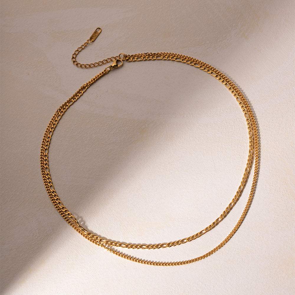 Stainless Steel Double-Layered Necklace - Trendsi - Flyclothing LLC