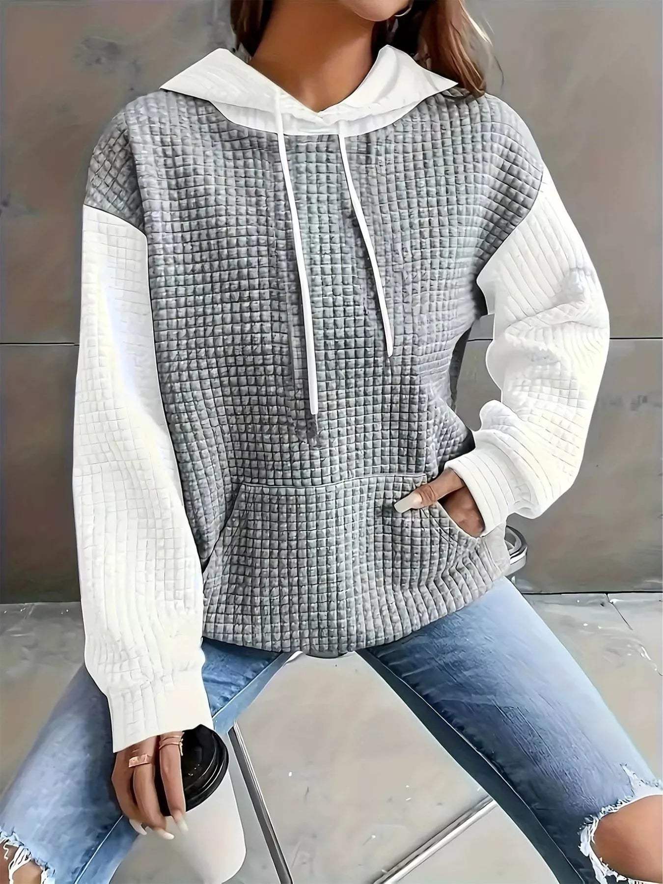 Full Size Textured Kangaroo Pocket Hoodie Plus Size - Trendsi - Flyclothing LLC
