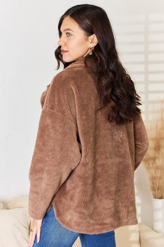 Culture Code Double Breasted Fuzzy Coat - Trendsi