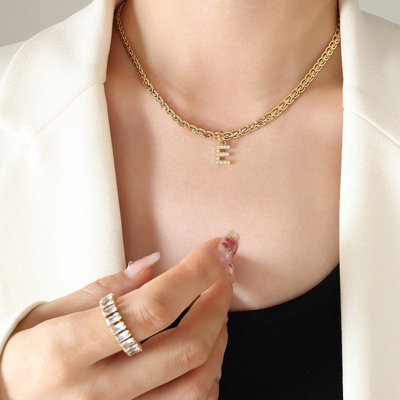 Brass Inlaid Zircon Letter Pendant Necklace - Trendsi
