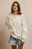 BiBi Faux Fur Detailed Pointelle Cable Knit Sweater - Trendsi - Flyclothing LLC
