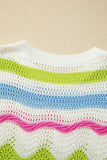 Color Block Crochet Ruffled Short Sleeve Knit Top - Trendsi - Flyclothing LLC