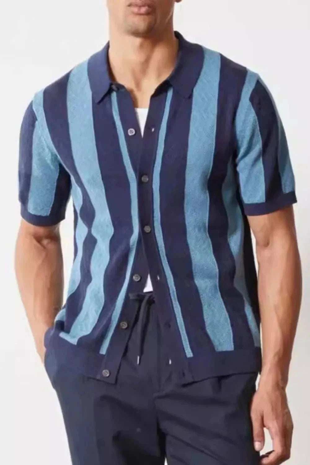 Men's Plus Size Striped Button Down Short Sleeve Shirt - Trendsi - Flyclothing LLC