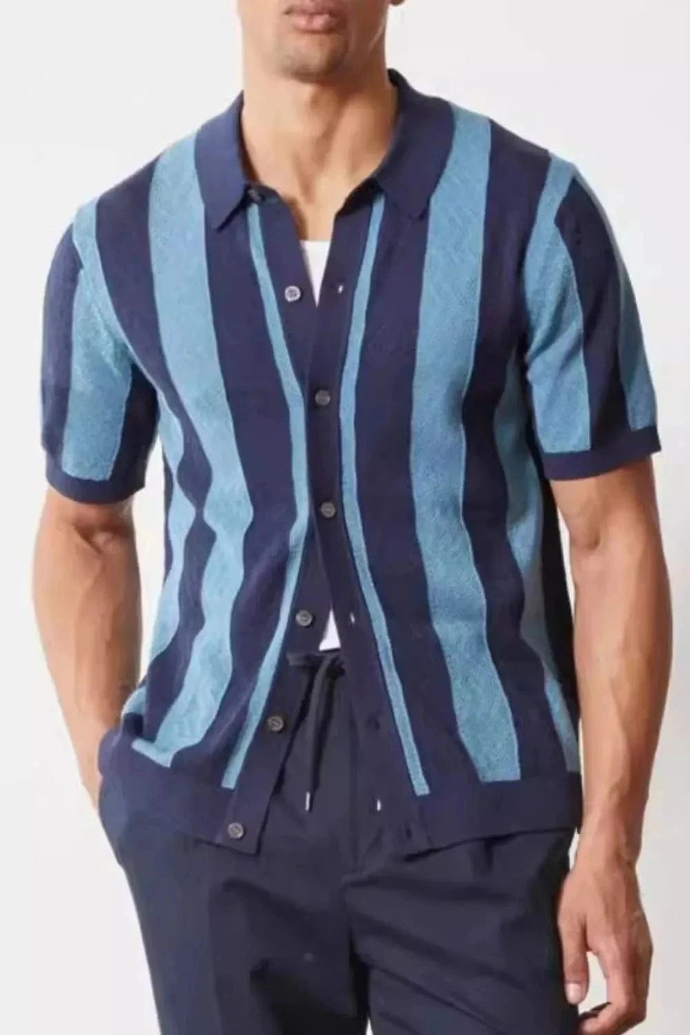 Men's Plus Size Striped Button Down Short Sleeve Shirt - Trendsi