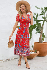 Printed Surplice Short Sleeve Dress - Trendsi