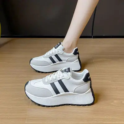 Side Striped Lace Up Platform Athletic Sneakers - Trendsi - Flyclothing LLC