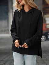 Textured Drawstring Long Sleeve Hoodie - Trendsi - Flyclothing LLC
