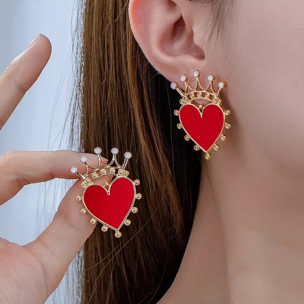 Crown Heart Stud Earrings - Trendsi - Flyclothing LLC