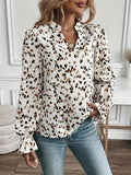 Printed Notched Flounce Sleeve Blouse - Trendsi