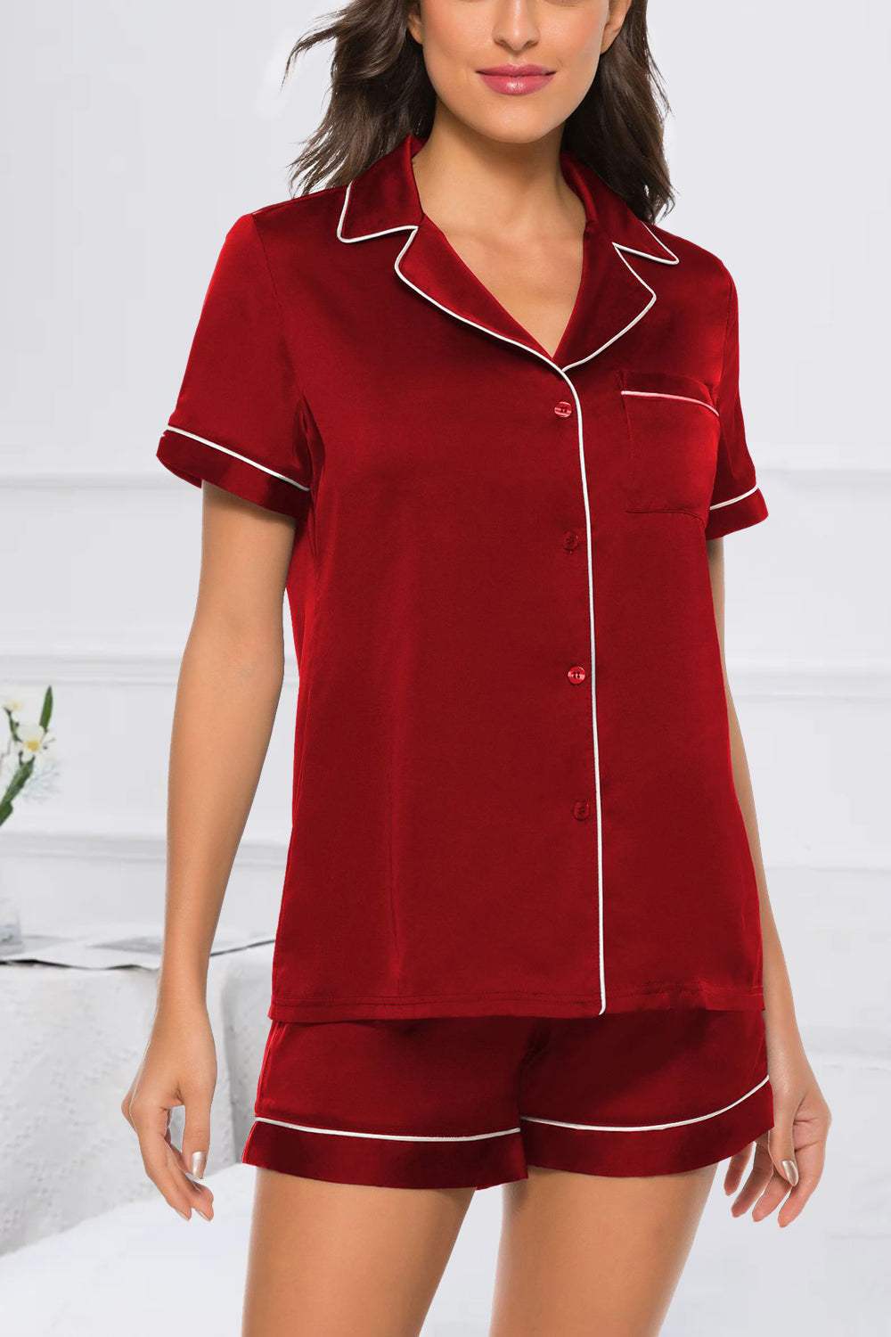 Printed Button Up Short Sleeve Top and Shorts Lounge Set - Trendsi - Flyclothing LLC
