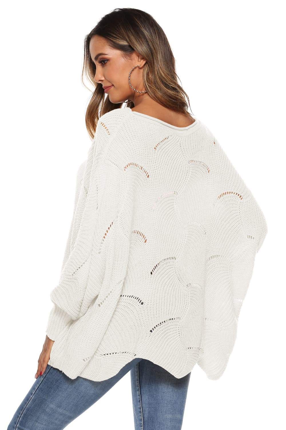 Round Neck Long Sleeve Openwork Sweater - Trendsi - Flyclothing LLC
