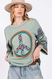 SAGE + FIG Peace Applique Patch Contrast Plaid Top - Trendsi - Flyclothing LLC