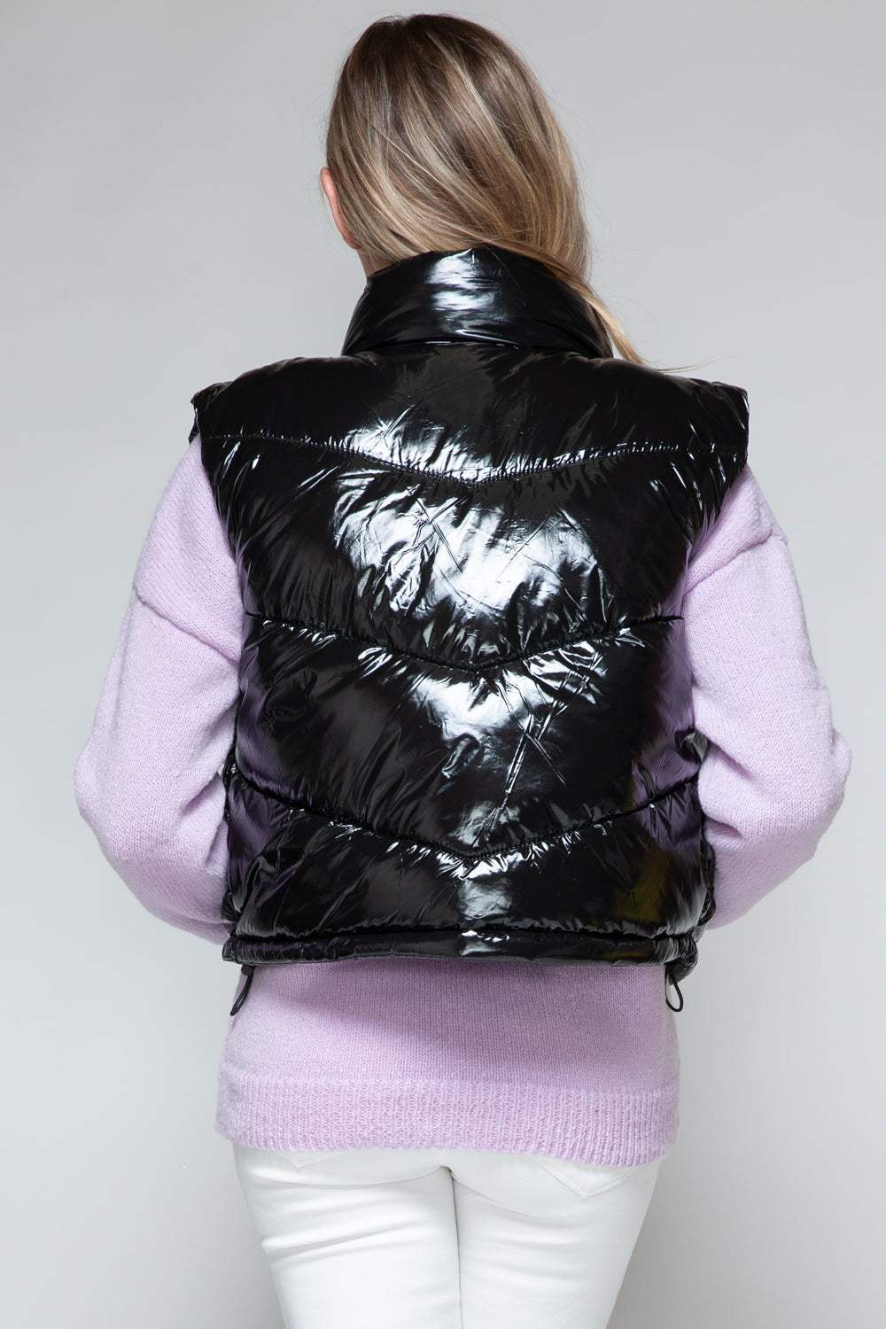 Snobbish Zip Up Turtleneck Shiny Quilted Vest - Trendsi - Flyclothing LLC