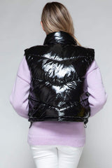 Snobbish Zip Up Turtleneck Shiny Quilted Vest - Trendsi - Flyclothing LLC