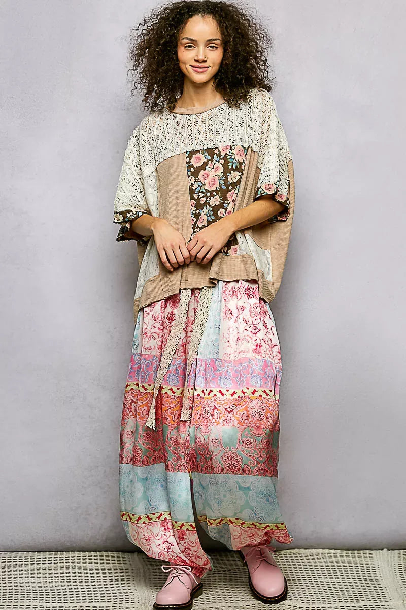 POL Floral Patchwork Lace Accent Blouse - Trendsi - Flyclothing LLC