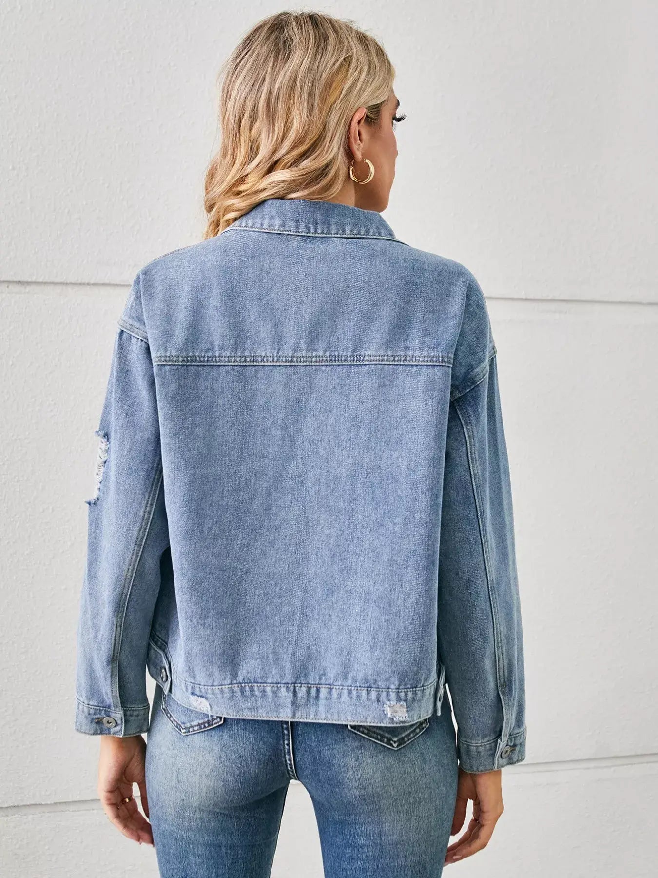 Snake Print Button Up Denim Jacket - Trendsi - Flyclothing LLC
