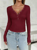 V-Neck Long Sleeve T-Shirt - Trendsi - Flyclothing LLC