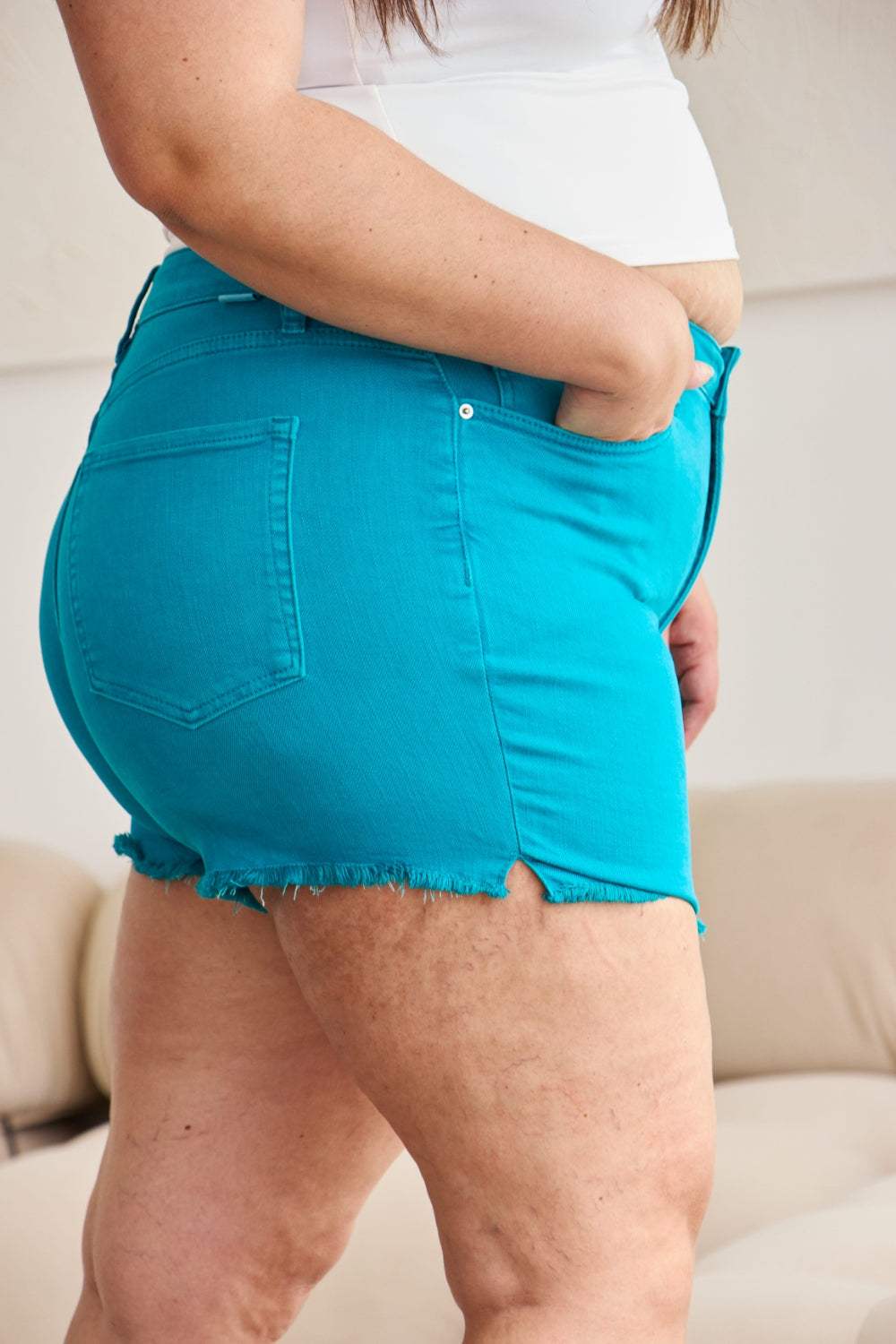 RFM Tummy Control High Waist Raw Hem Denim Shorts - Trendsi - Flyclothing LLC