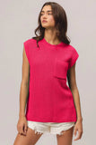 BiBi Patch Pocket Cap Sleeve Sweater Top - Trendsi - Flyclothing LLC