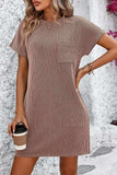 Ribbed Striped Short Sleeve Mini Tee Dress - Trendsi - Flyclothing LLC