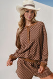 Double Take Checkered Half Button Top and Shorts Set - Trendsi