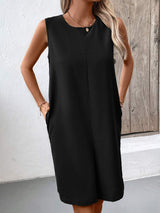 Pocketed Round Neck Sleeveless Mini Dress - Trendsi - Flyclothing LLC