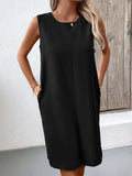 Pocketed Round Neck Sleeveless Mini Dress - Trendsi - Flyclothing LLC