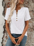 Eyelet Notched Short Sleeve Top - Trendsi - Flyclothing LLC