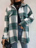 Plaid Collared Neck Dropped Shoulder Shacket - Trendsi - Flyclothing LLC