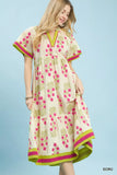 Umgee Floral Border Tiered Midi Dress - Trendsi - Flyclothing LLC