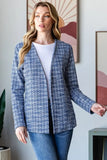 Heimish Full Size Houndstooth Tweed Open Front Blazer - Trendsi