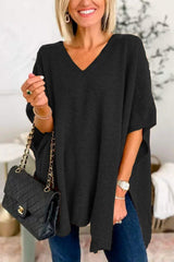 Slit V-Neck Half Sleeve Knit Top - Trendsi - Flyclothing LLC