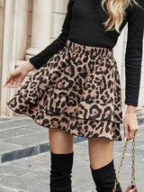 Ruffled Leopard Elastic Waist Skirt - Trendsi - Flyclothing LLC