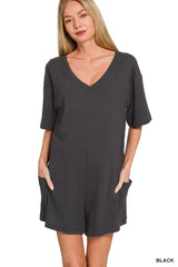 Zenana V or Scoop Neck Reversible 2-Way Romper - Trendsi - Flyclothing LLC