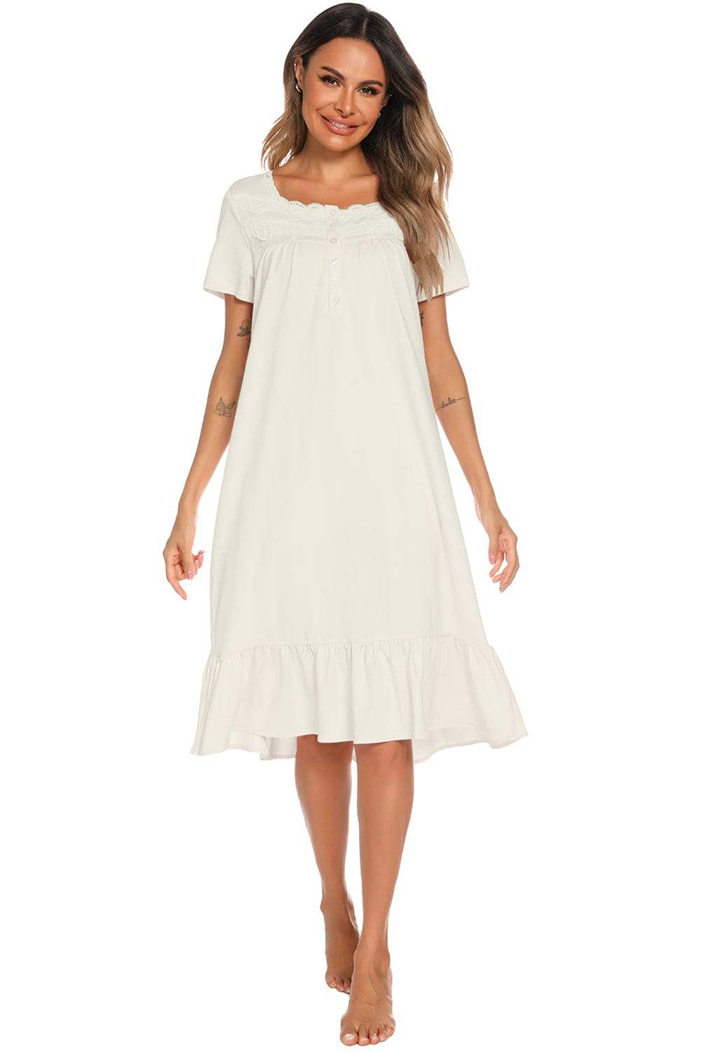Lace Detail Square Neck Lounge Dress - Trendsi - Flyclothing LLC
