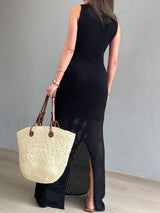 Openwork Slit Round Neck Cover-Up - Trendsi - Flyclothing LLC