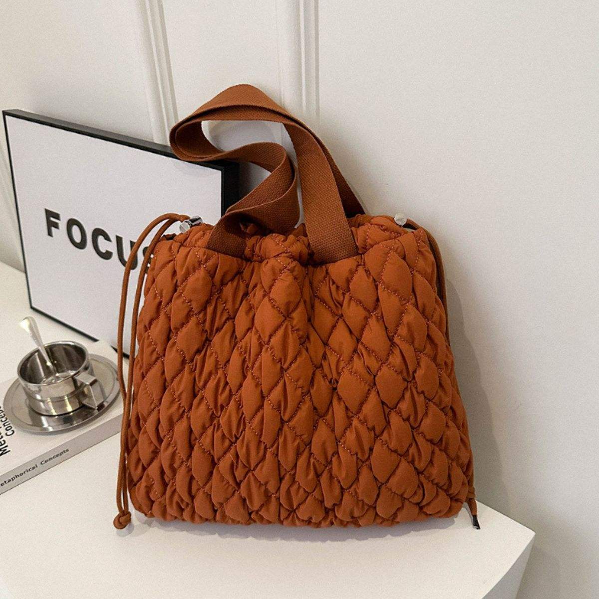 Drawstring Bubble Texture Tote Bag - Trendsi - Flyclothing LLC