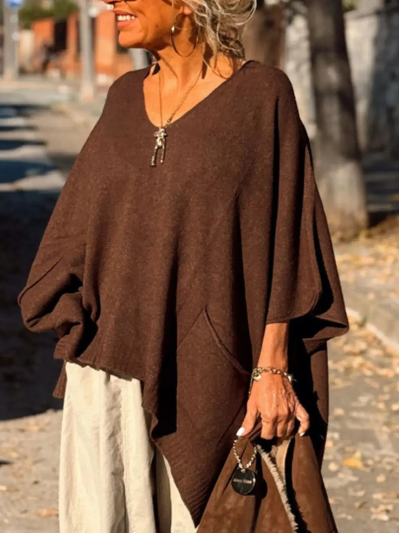 Ribbed Hem V-Neck Sweater - Trendsi - Flyclothing LLC