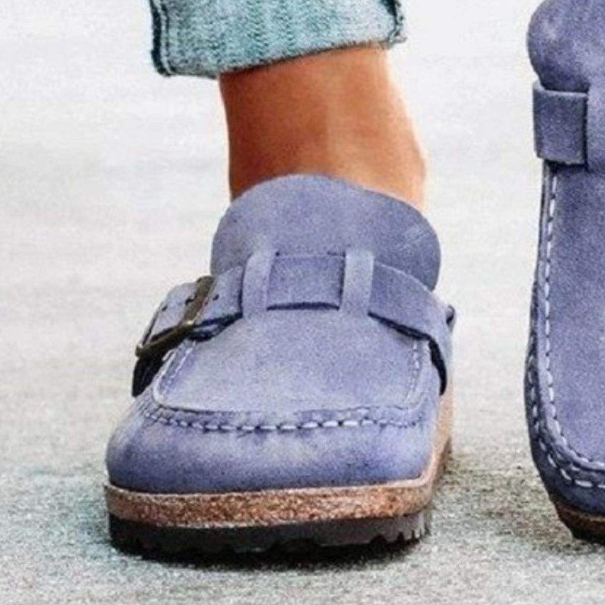 Round Toe Low Heel Buckle Sneakers - Trendsi - Flyclothing LLC
