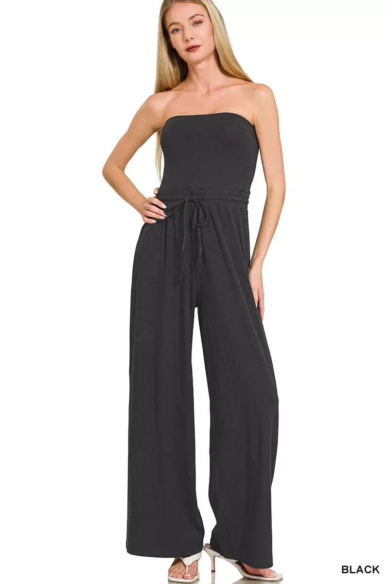 Zenana Tube Top Jumpsuit with Drawstring Waist - Trendsi - Flyclothing LLC