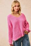 BiBi V-Neck Sweater with Colorful Trim - Trendsi - Flyclothing LLC