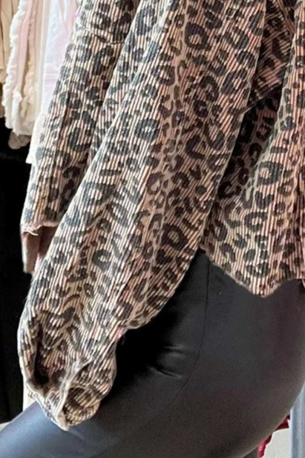 Leopard Button Down Long Sleeve Jacket - Trendsi - Flyclothing LLC