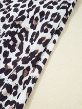 Striped Collar Leopard Print Long Sleeve Flared Dress - Trendsi - Flyclothing LLC