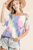 BiBi Tie Dye French Terry Strapped One Shoulder Top - Trendsi - Flyclothing LLC