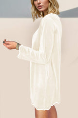 Double Take Wave Contrast Trim V-Neck Zip Up Long Sleeve Mini Dress - Trendsi - Flyclothing LLC